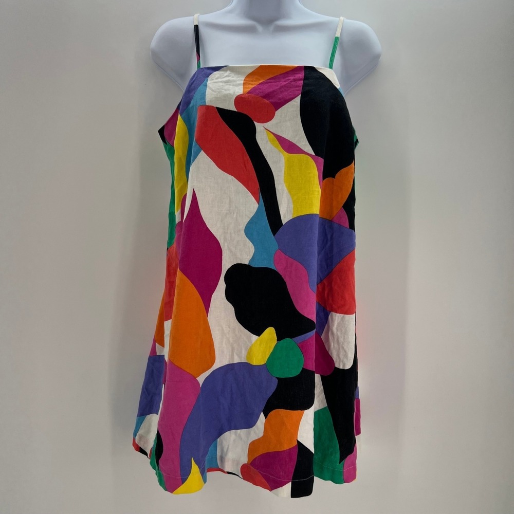 A New Day Womens Abstract Print Linen Blend Mini Shift Dress Multicolor New